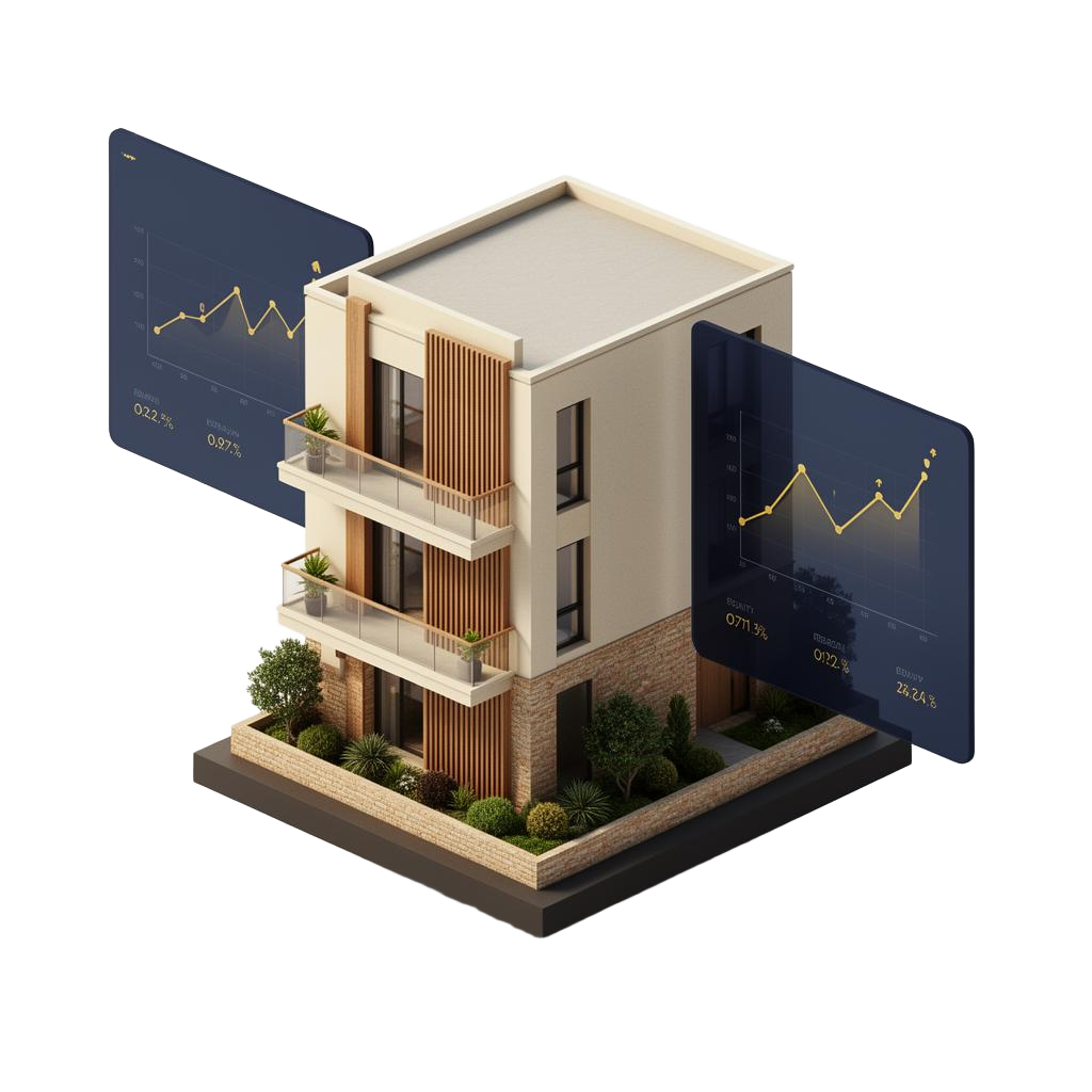 Boutique walk-up block of units with equity-growth charts