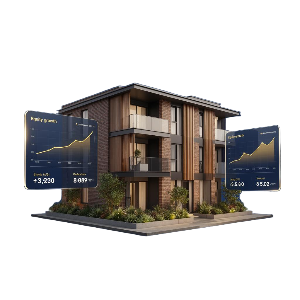 Apartment block with floating equity dashboards